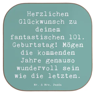 Produktbild von Mr. & Mrs. Panda Tischuntersetzer Spruch 101. Geburtstag - Meeresbrise - Geschenk, Untersetzer für Gläser, weinuntersetzer, gläseruntersetzer, handgefertigt, Coaster