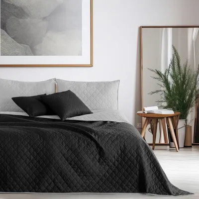 Produktbild von Tagesdecke Bettüberwurf Steppung pflegeleicht 260 x 280 cm - Anthrazit-Silber