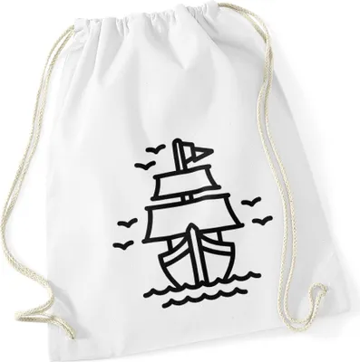 Produktbild von Turnbeutel Schiffchen Schiff Segelschiff Hipster Beutel Tasche Jutebeutel Gymsac Autiga® weiß unisize