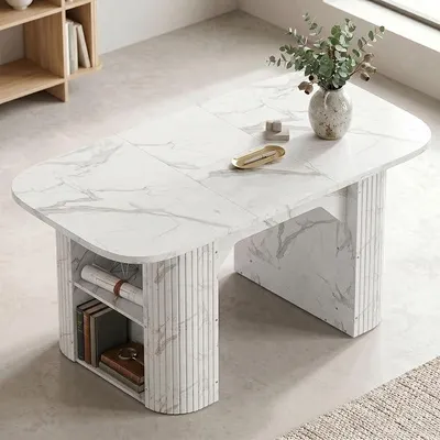 Imagen del producto de Mesa oval extensible para cocina, con espacio de almacenamiento, de 120-160 cm