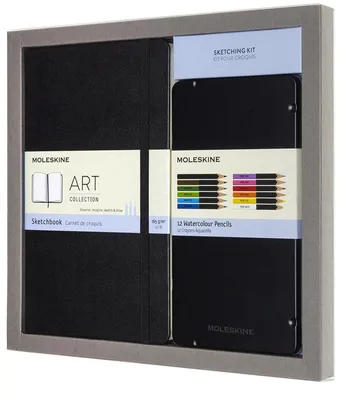 Produktbild von Skizzenbuch-Set Aquarell Large A5 52 Blatt Hardcover schwarz + Aquarellstifte.