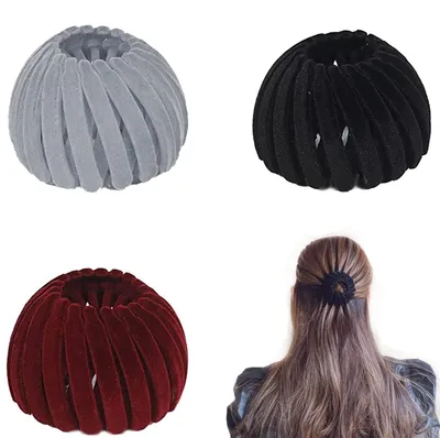 Produktbild von Haarspange in Vogelnestform, 3-teilig, aus Samt, einziehbar, Pferdeschwanzspange, Haarnadel, Haaraccessoire für Frauen und Mädchen