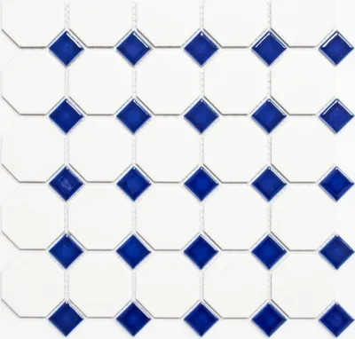 Produktbild von Mosaik Fliese Keramik blau Octagon weiß matt blau glänzend Wandfliesen Badfliese MOS13-OctaG464_f | 10 Mosaikmatten