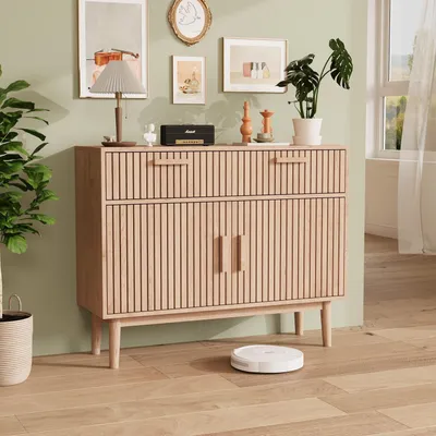 Obrázok produktu pre Komoda z dreva s 2 zásuvkami a 2 dvierkami, rozmer 100x80x35 cm, materiál: MDF