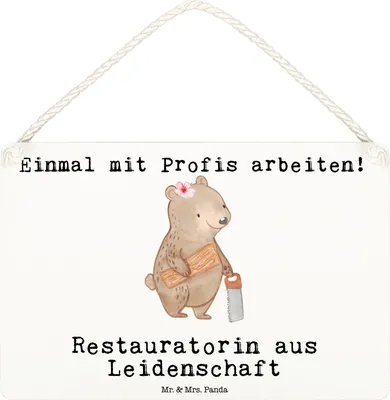 Produktbild von Mr. & Mrs. Panda Schild Restauratorin Leidenschaft DIN A6 - Weiß - Geschenk, Dekobrett, kleine aufmerksamkeit, wandtafel, Holzschild, Türschild