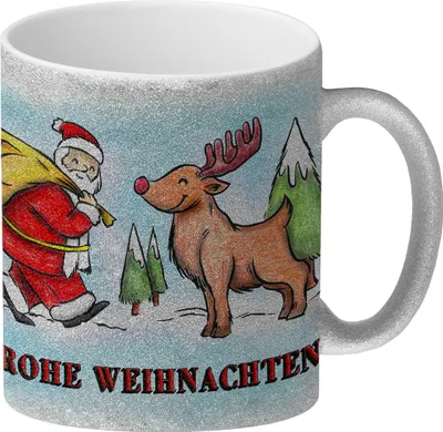 Produktbild von Frohe Weihnachten Glitzer-Glitzer-Kaffeebecher mit Weihnachtsmann,
