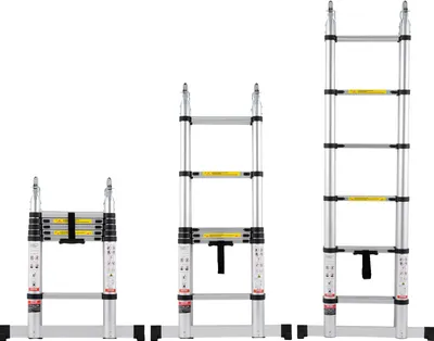 Produktbild von VEVOR Teleskopleiter, 1,85-3,79m A-förmige Aluminium-Ausziehleiter, leichte, Klappbleiter mit Mehrfach-Einzug, 170 kg Tragkraft mit Stabilisatorstange, Mehrzweckleitern für Wohnmobil, Camper
