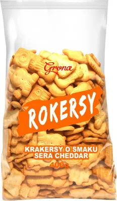 Zdjęcie produktu dla GRONA Rokersy Krakersy o Smaku Sera Cheddar Serowe Krakersy 400g