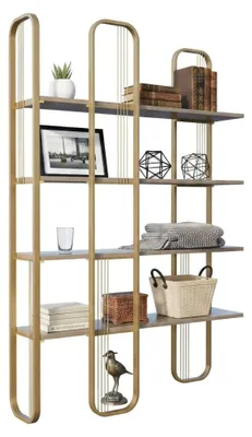 Produktbild von Bücherregal Almena, Büroregal, Mobiler Buchhalter, Bücherbrett, 125x28h180 cm, Gold