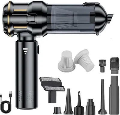 Immagine prodotto di Aspirapolvere portatile a batteria – Ideale per auto e casa – 4 funzioni in 1 – Potenza di aspirazione: 22000 Pa – Colore: nero