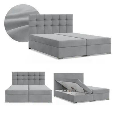 Produktbild von Boxspringbett 140x200 mit 2 Bettkästen, Kontinentales Bett mit Bonell Matratze, Polsterbett, Doppelbett mit Kopfteil, Samtstoff Grau, ELDA 140 x 200