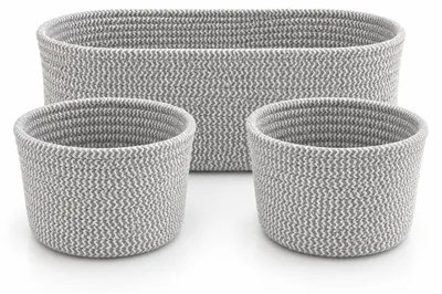 3er-Set Aufbewahrungskörbe, geflochten, grau/weiß, 39x19x14 cm & 17x17x12 cm