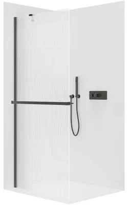 Obrázek produktu pro CERANO - Sprchová zástěna Walk-in Onyx Y L/P - 8 mm + polička/držák na ručníky - černá matná, rýhované sklo - 60x200 cm