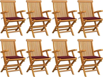 Produktbild von Gartenstühle mit Weinroten Kissen 8 Stk. Massivholz Teak