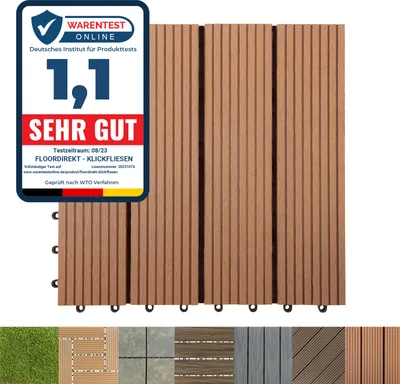 Produktbild von WPC Klickfliesen Terrassenfliesen Royal Hellbraun 30x30 cm 1 Stück