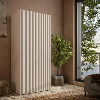 Image de Caiazzo - Armoire 2 Portes, 90x199h cm Beige, Porte-manteaux
