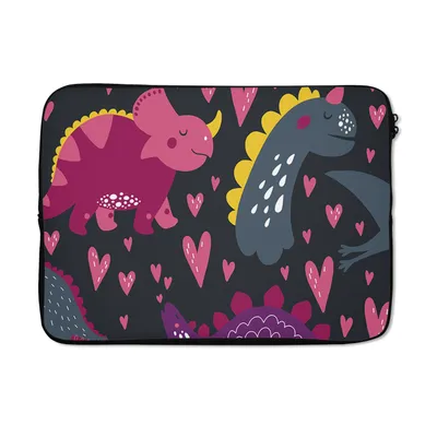 Produktbild von MuchoWow® Laptop Hülle 13 Zoll Dinosaurier - Kind - Muster - Rosa - Mädchen Laptoptasche - Laptophülle - Sleeve - Rundumschutz