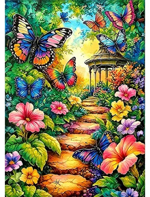 5D Diamantgemälde Blumen & Schmetterling, 30x40 cm, DIY