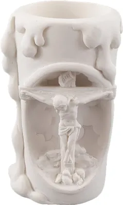 Produktbild von 10cm Alabaster Teelichthalter gekreuzigter Jesus Weiß