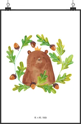 Produktbild von Mr. & Mrs. Panda Bild Bär König DIN A0 - Weiß - Geschenk, Vater, Daddy, Papa, kunstdruck poster, wanddeko, drucke, wandkunst, Dad, Teddy, Vatertag, Wandbild