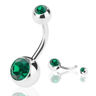 Produktbild von Taffstyle Bauchnabelpiercing Bauchnabelpiercing Banane Stecker Doppel Kristall, Dunkelgrün / 1,6mm x 10mm / 8mm x 5mm