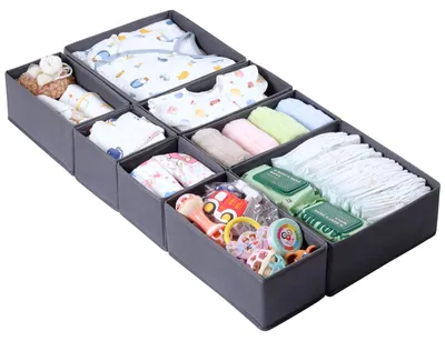 Produktbild von 8-teiliges Set Kleiderschrank-Organizer, faltbare Stoffaufbewahrungsboxen für Babybekleidung, graues Aufbewahrungssystem