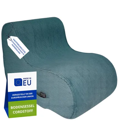 Obrázok produktu pre Pillows24 - Podlahové kreslo z manšestrovej látky 93×70×65 cm | detské kreslo a ležadlo s prateľným poťahom pre tínedžerov a dospelých (tyrkysová)