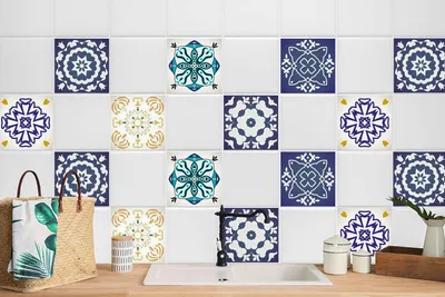 Produktbild von 24 Stück Laminierter Selbstklebende Wandaufkleber Wandtattoo Küche Talaverer Arabeske 20 x 20 cm