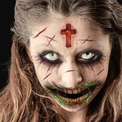 Produktbild von Besessener Zombie Gesicht-Klebetattoo - Fasching Halloween Karneval