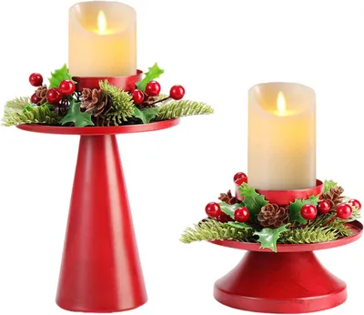 Produktbild von 2 rote Kerzenständer, Metallkerzenständer, Standardkerzenständer, Säulenkerzenständer
