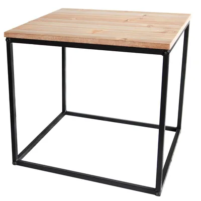 Produktbild von Beistelltisch Metalltisch Holz Kiefer Couchtisch Sofatisch Kaffeetisch 39x39 cm