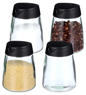 Produktbild von 12 Gewürzgläser mit Doppeldeckel, 150 ml Glasbehälter für Salz und Pfeffer, praktische Gewürzstreuer für Küche und BBQ, schwarz