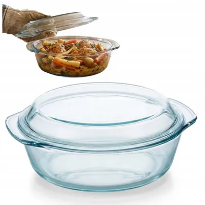 Produktbild von EstiloHome Auflaufform Glas 2,5 L mit Deckel, rund – ofenfeste Backform aus Borosilikatglas