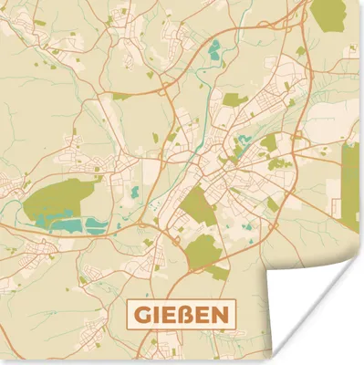 Produktbild von MuchoWow® Poster Karte - Gieben - Karte - Vintage - Stadtplan 100x100 cm - Babyzimmer