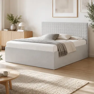 Produktbild von Home Collective Polsterbett 160x200 cm Doppelbett Bett mit verstellbarem Lattenrost & Stauraum | VARDO-Stoff Grau