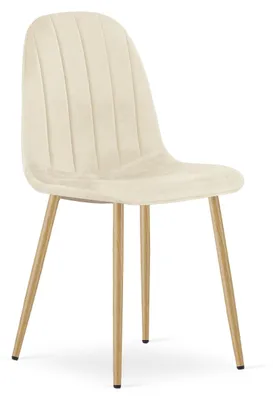 Image de Chaise - Leobert - Padva - Velours Beige Clair/Pieds Chêne - 44,5 X 53 X 87 Cm