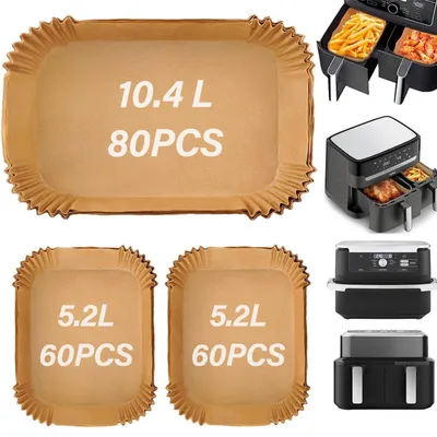 Image de Papier sulfurisé pour friteuse à air, 200 pièces, compatible avec Ninja Foodi AF500EU 10,4L, Flex Drawer 10,5L/5,2L, Instant 8,5L, Duronic AF34, Ometa 9L