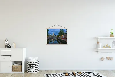 Produktbild von MuchoWow® Textilposter Groningen - Grachtenpand 40x30 cm mit holzfarbenen Rahmen - Bilder
