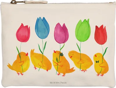 Produktbild von Mr. & Mrs. Panda Schminktasche Küken Parade Grösse XL Große - Weiß - Geschenk, Tulpen, Ostern, Kulturtasche, Pouch, Ostergrüße, kosmetiktäschchen, Schlampermäppchen
