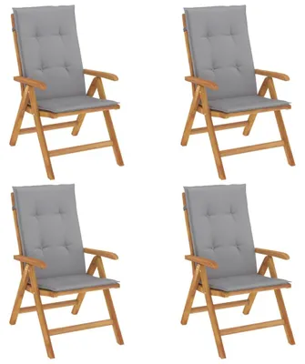 Productafbeelding van vidaXL Verstelbare klapstoelen met kussens, 4-delig, massief teakhout