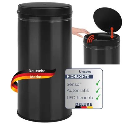 Produktbild von DELUKE® Sensor Mülleimer Küche 70L Schwarz - Automatik Bewegungssensor Klemmring | Smarter Abfalleimer mit Deckel Müllbehälter Kücheneimer