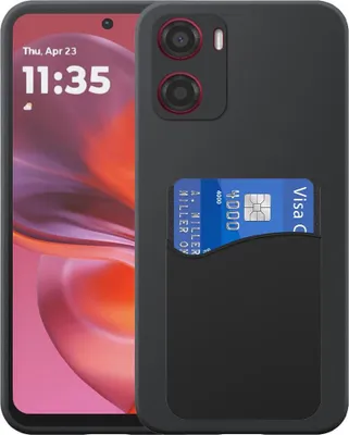 Image de Adaptée à l'étui du téléphone Motorola Moto G05 / E15 avec porte-cartes en silicone - Coque arrière flexible en silicone TPU avec porte-cartes en silicone - Noir - Smartphonics