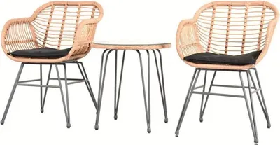 Produktbild von Happy Home 3 teiliges Rattan Balkonset mit Tisch und 2 Stühlen aus PE Rattan schwarz für Garten Terrasse