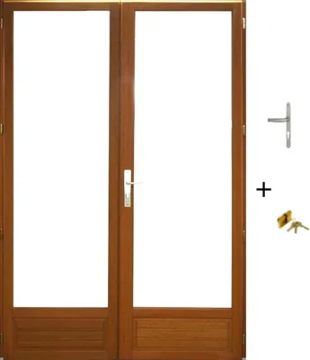Image de Porte Fenetre Bois 2 Vantaux H225 x L120 Cotes Tableau + poignee et Barillet  (ref 01245F924)