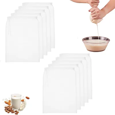 Produktbild von 10 Stück Käsetuch - Siebtuch - Nussdrinkbeutel - Wiederverwendba - 200 Mesh - 30 x 20 cm - Zur Herstellung von Mandeldrink und Käse u. v. m.
