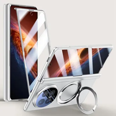 Imagen del producto de Funda para teléfono + protector de vidrio templado 9H + anillo magnético para Honor Magic V6 5G, de plástico, cobertura total