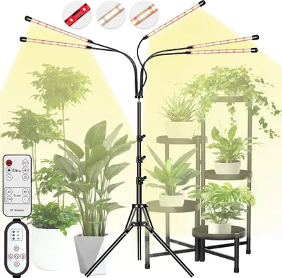 Produktbild von LED Pflanzenlampe Vollspektrum Höhenverstellbar Dimmbar,Pflanzenlicht mit Ständer Timer 3Modi,Wachstumslampe Gewächshaus Zimmerpflanze(5 Lichtröhren)