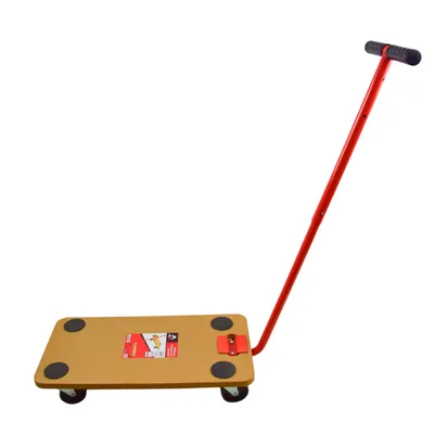 Obrázek produktu pro Plošinový vozík s ojí 200 kg - MDF + kov, odnímatelné madlo, 4 otočná kolečka