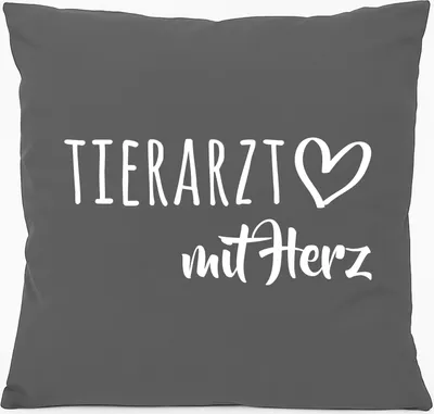 Produktbild von Huuraa Kissen Tierarzt mit Herz 40x40cm mit Füllung Steel Grey Baumwolle Dekokissen Geschenkidee