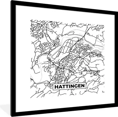 Produktbild von MuchoWow® Gerahmtes Poster Hattingen - Stadtplan - Karte 40x40 cm - Poster mit Schwarzem Bilderrahmen Wandposter Rahmen Foto Bilder - Poster - Plakat im Rahmen